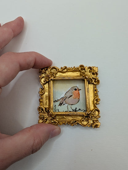 Mini Robin Bird Painting - Original Watercolor Art by Lora Cavallin