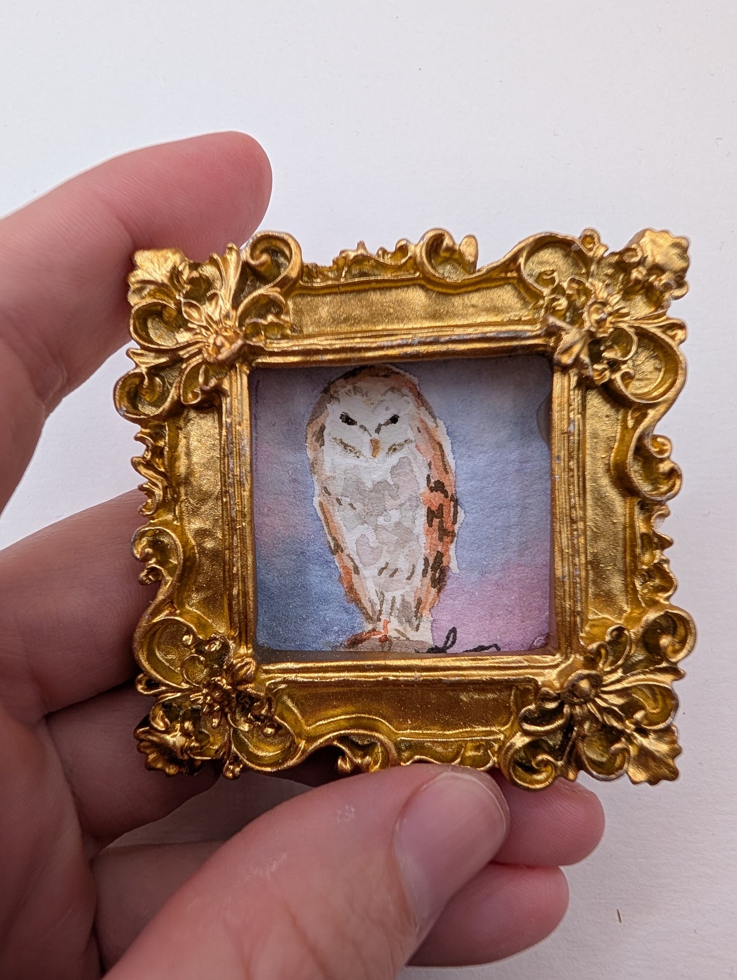 Mini Owl Painting - Original Watercolor Art by Lora Cavallin