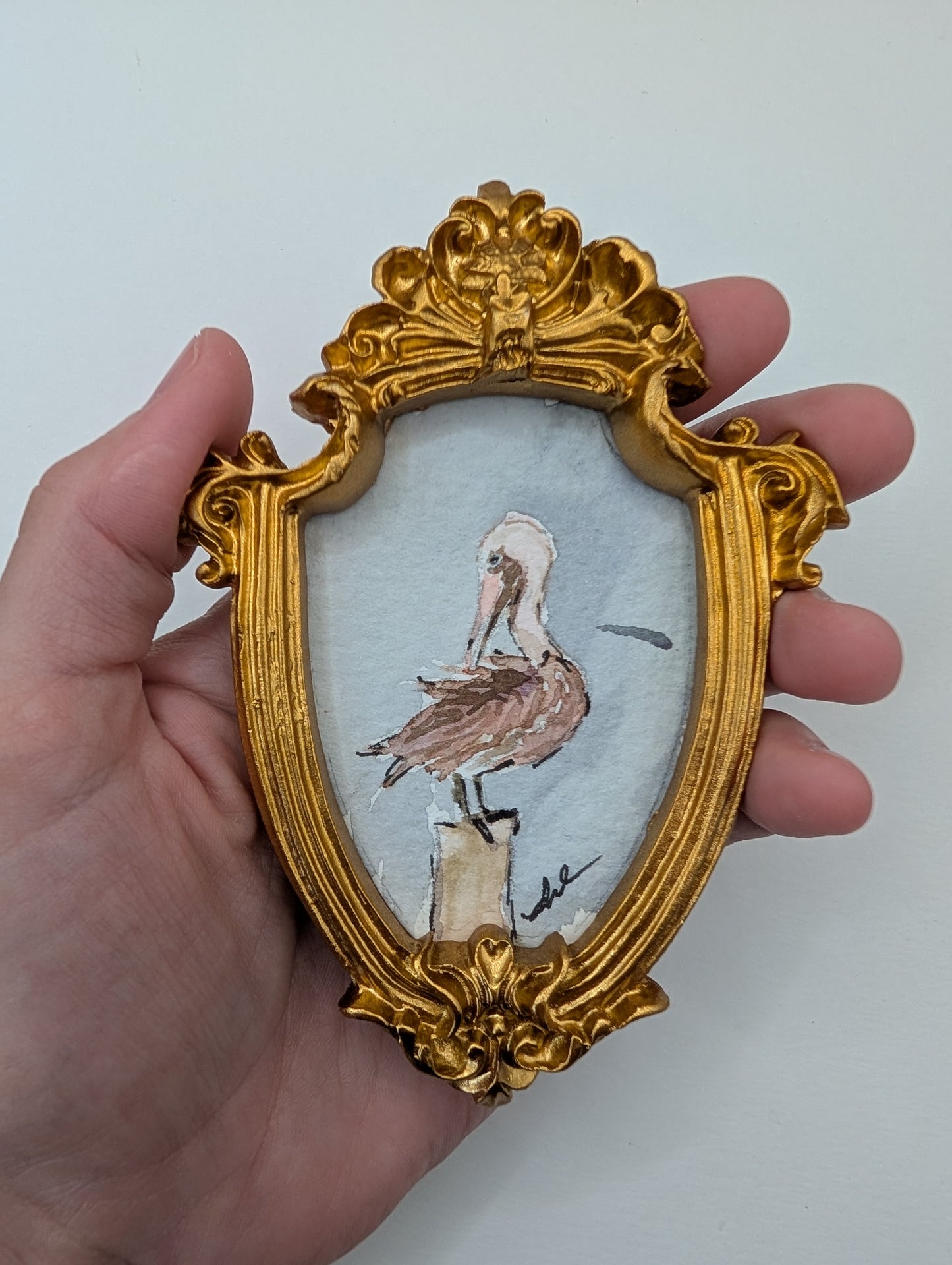 Mini Pelican Painting - Original Watercolor Art by Lora Cavallin
