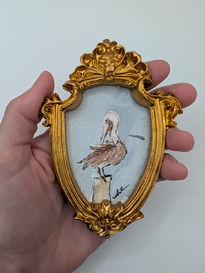 Mini Pelican Painting - Original Watercolor Art by Lora Cavallin