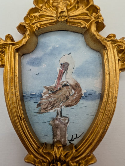 Mini Pelican Painting - Original Watercolor Art by Lora Cavallin