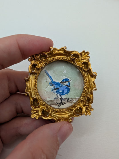 Mini Blue Fairy Wren Painting - Original Watercolor Art by Lora Cavallin