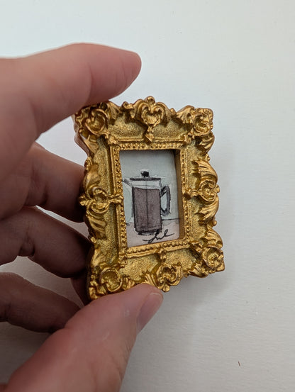 Mini French Press Coffee Pot Painting - Original Watercolor Art by Lora Cavallin