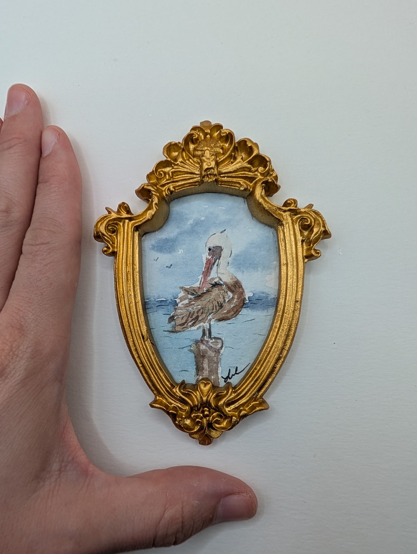 Mini Pelican Painting - Original Watercolor Art by Lora Cavallin