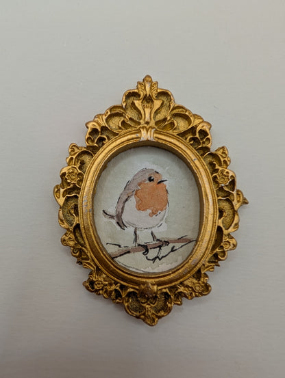 Mini Robin Bird Painting - Original Watercolor Art by Lora Cavallin