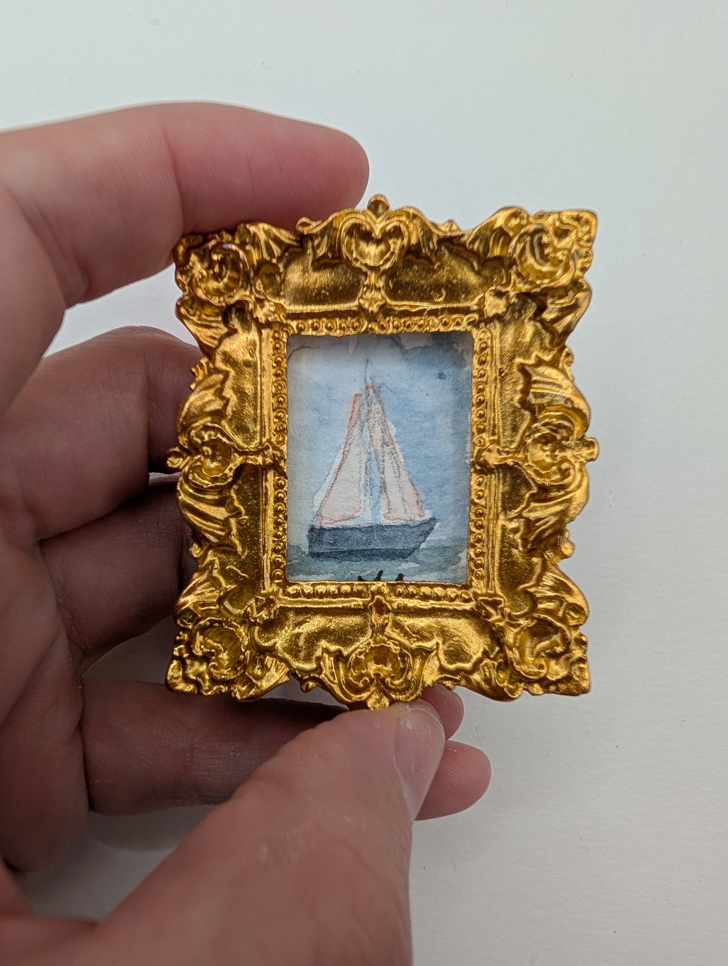 Mini Sailboat Painting - Original Watercolor Art by Lora Cavallin