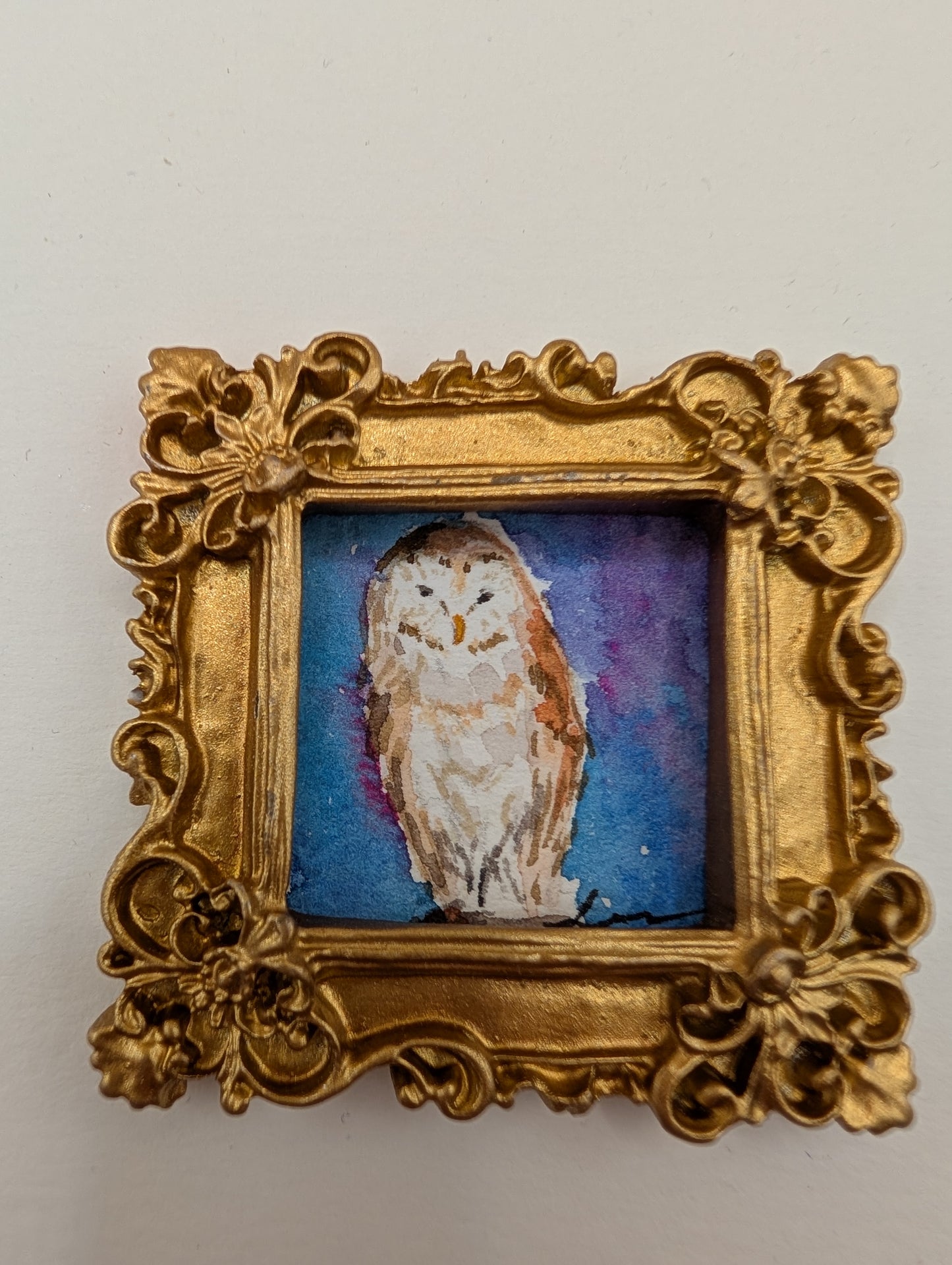 Mini Owl Painting - Original Watercolor Art by Lora Cavallin