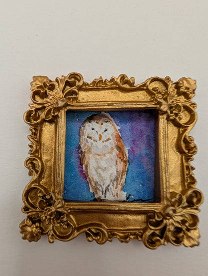 Mini Owl Painting - Original Watercolor Art by Lora Cavallin