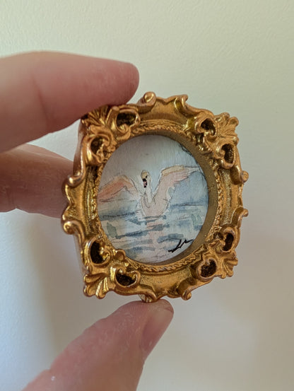 Mini Swan Painting - Original Watercolor Art by Lora Cavallin