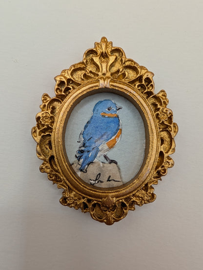 Mini Bluebird Painting - Original Watercolor Art by Lora Cavallin