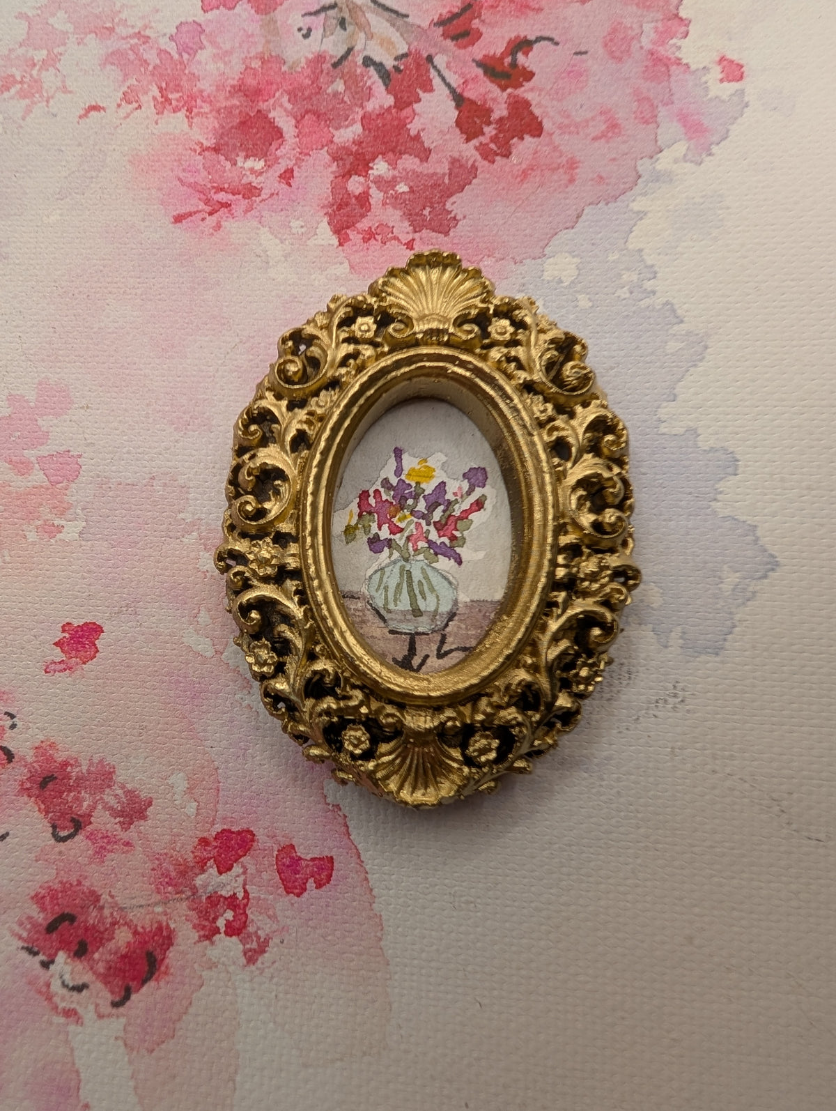 Mini Vase with Flowers Painting - Original Watercolor Art by Lora Cavallin
