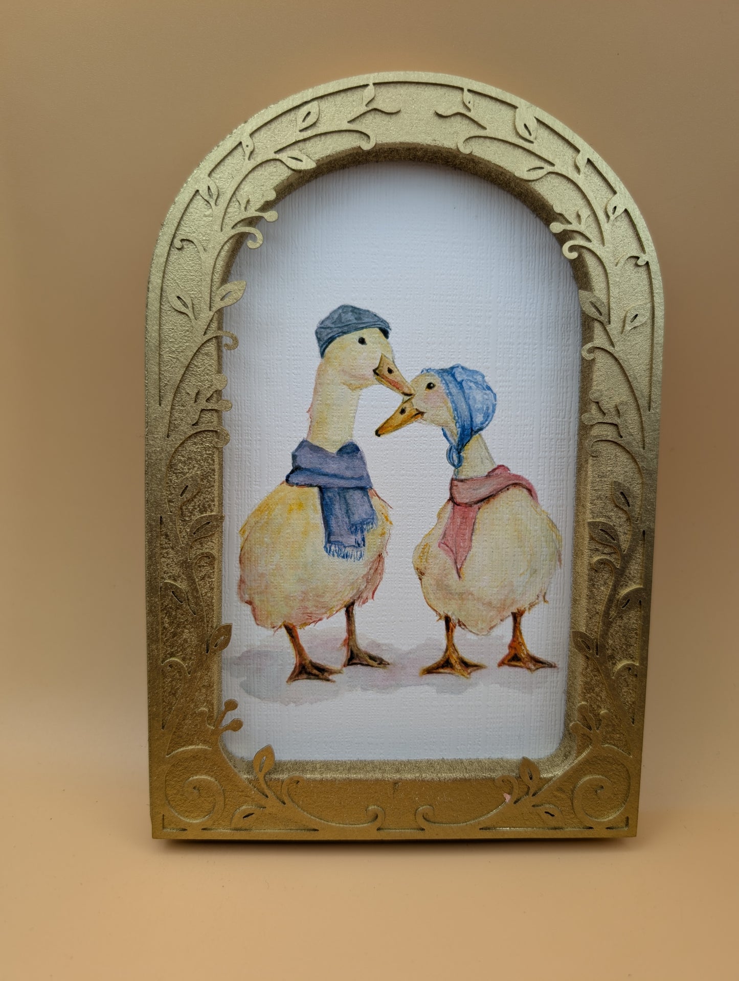 Romantic Ducks on Date Print - Arched Framed Print