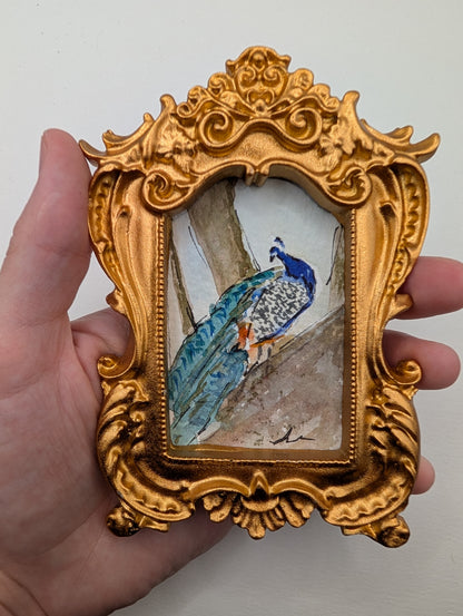 Mini Peacock Painting - Original Watercolor Art by Lora Cavallin