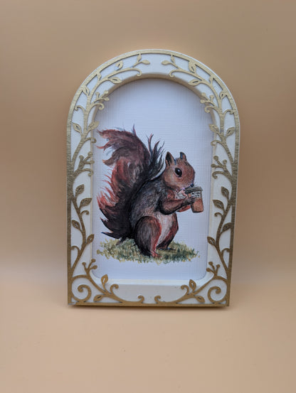 Squirrel Drinking Coffee Print - Arched Framed Print