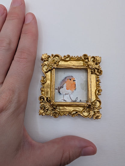 Mini Robin Bird Painting - Original Watercolor Art by Lora Cavallin