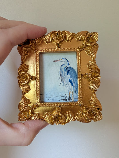 Mini Blue Heron Painting - Original Watercolor Art by Lora Cavallin