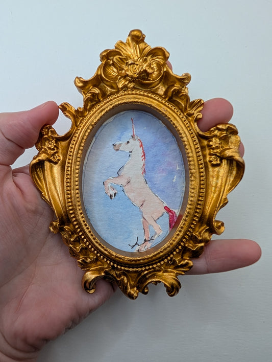 Mini Unicorn Painting - Original Watercolor Art by Lora Cavallin