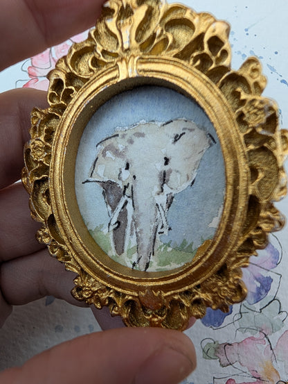 Mini Elephant Painting - Original Watercolor Art by Lora Cavallin