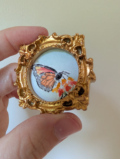 Mini Butterfly on Flower Painting - Original Watercolor Art by Lora Cavallin