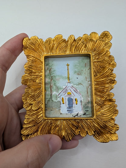 Mini Church Painting - Original Watercolor Art by Lora Cavallin