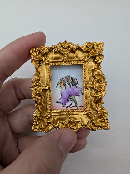 Mini Bee on Flower Painting - Original Watercolor Art by Lora Cavallin