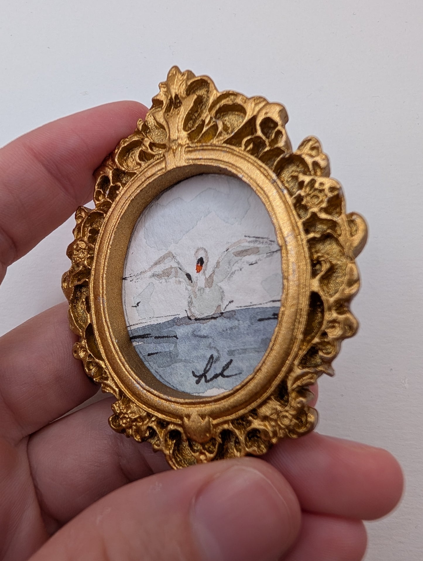 Mini Swan Painting - Original Watercolor Art by Lora Cavallin