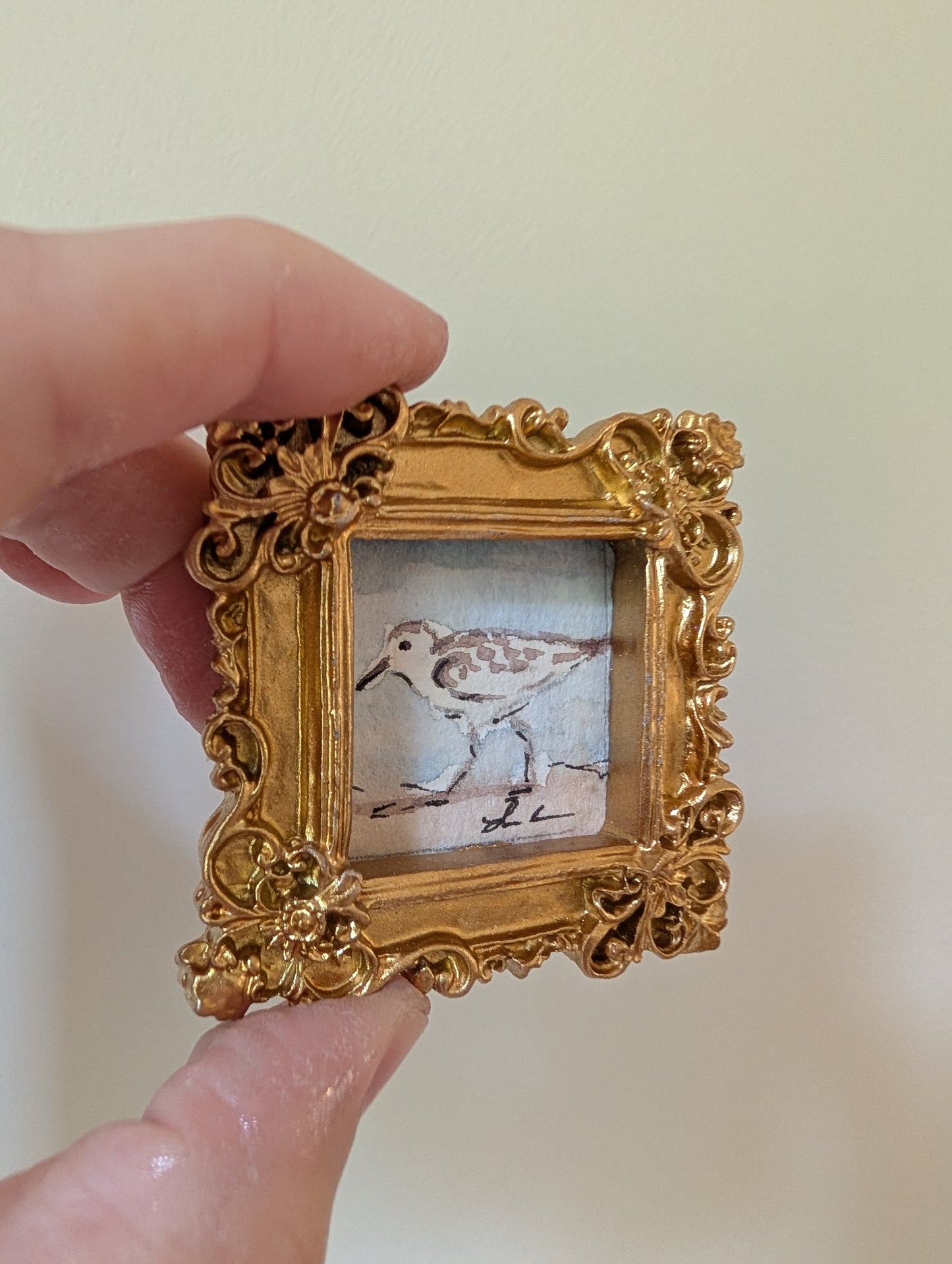 Mini Sandpiper Bird Painting - Original Watercolor Art by Lora Cavallin