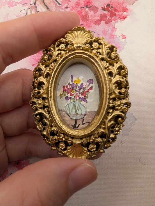 Mini Vase with Flowers Painting - Original Watercolor Art by Lora Cavallin