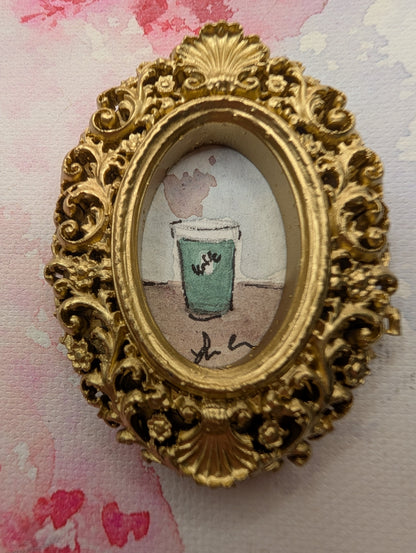 Mini Coffee Cup Painting - Original Watercolor Art by Lora Cavallin