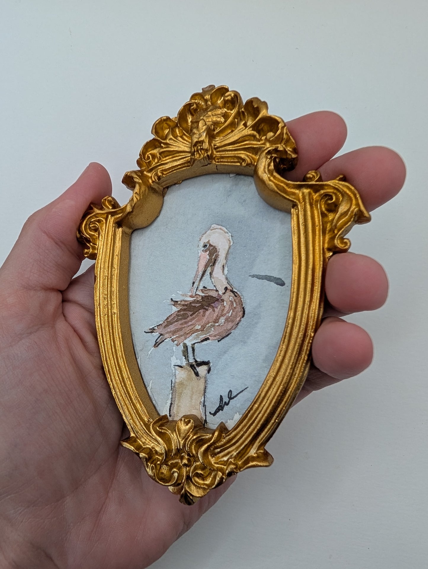 Mini Pelican Painting - Original Watercolor Art by Lora Cavallin