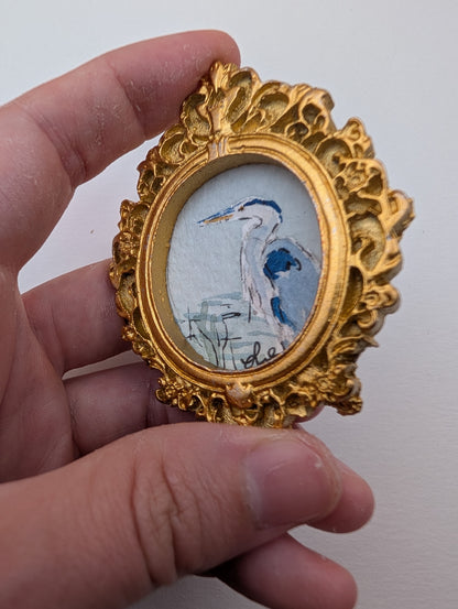 Mini Blue Heron Painting - Original Watercolor Art by Lora Cavallin