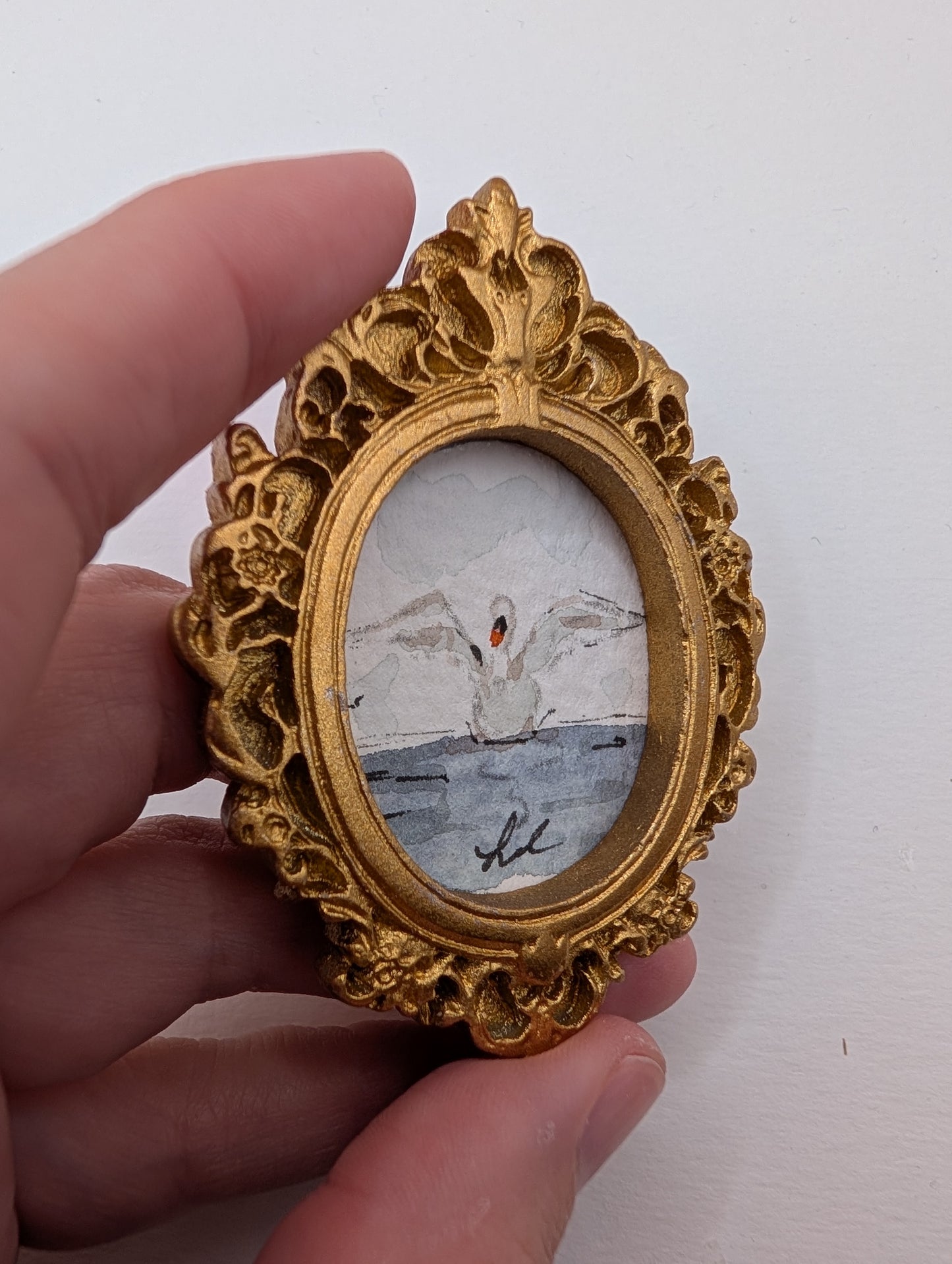 Mini Swan Painting - Original Watercolor Art by Lora Cavallin
