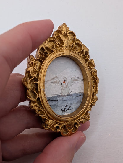 Mini Swan Painting - Original Watercolor Art by Lora Cavallin
