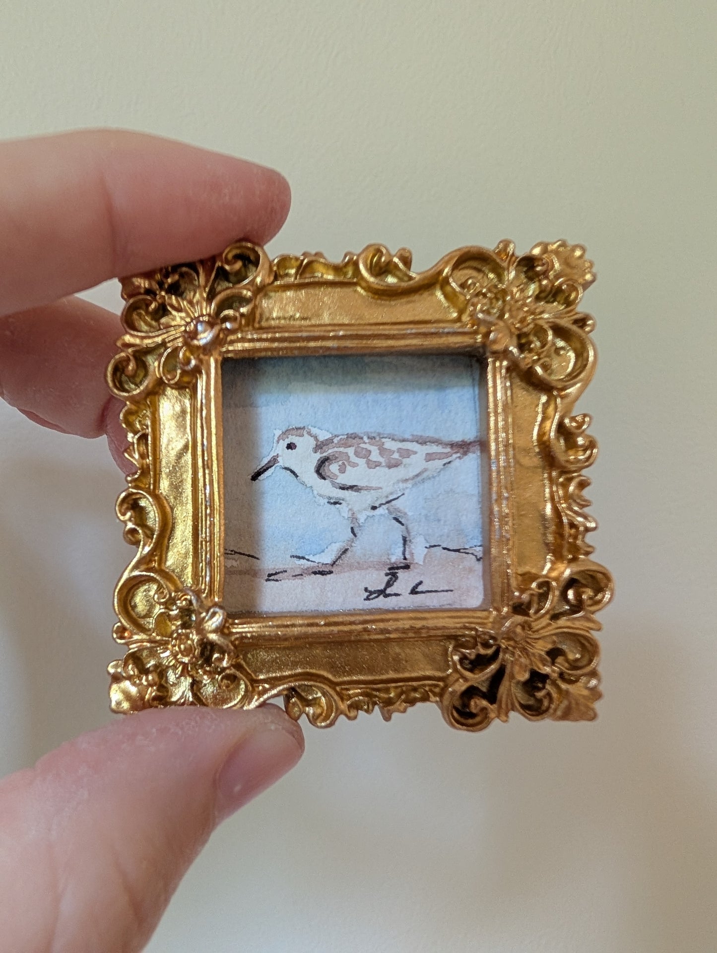 Mini Sandpiper Bird Painting - Original Watercolor Art by Lora Cavallin