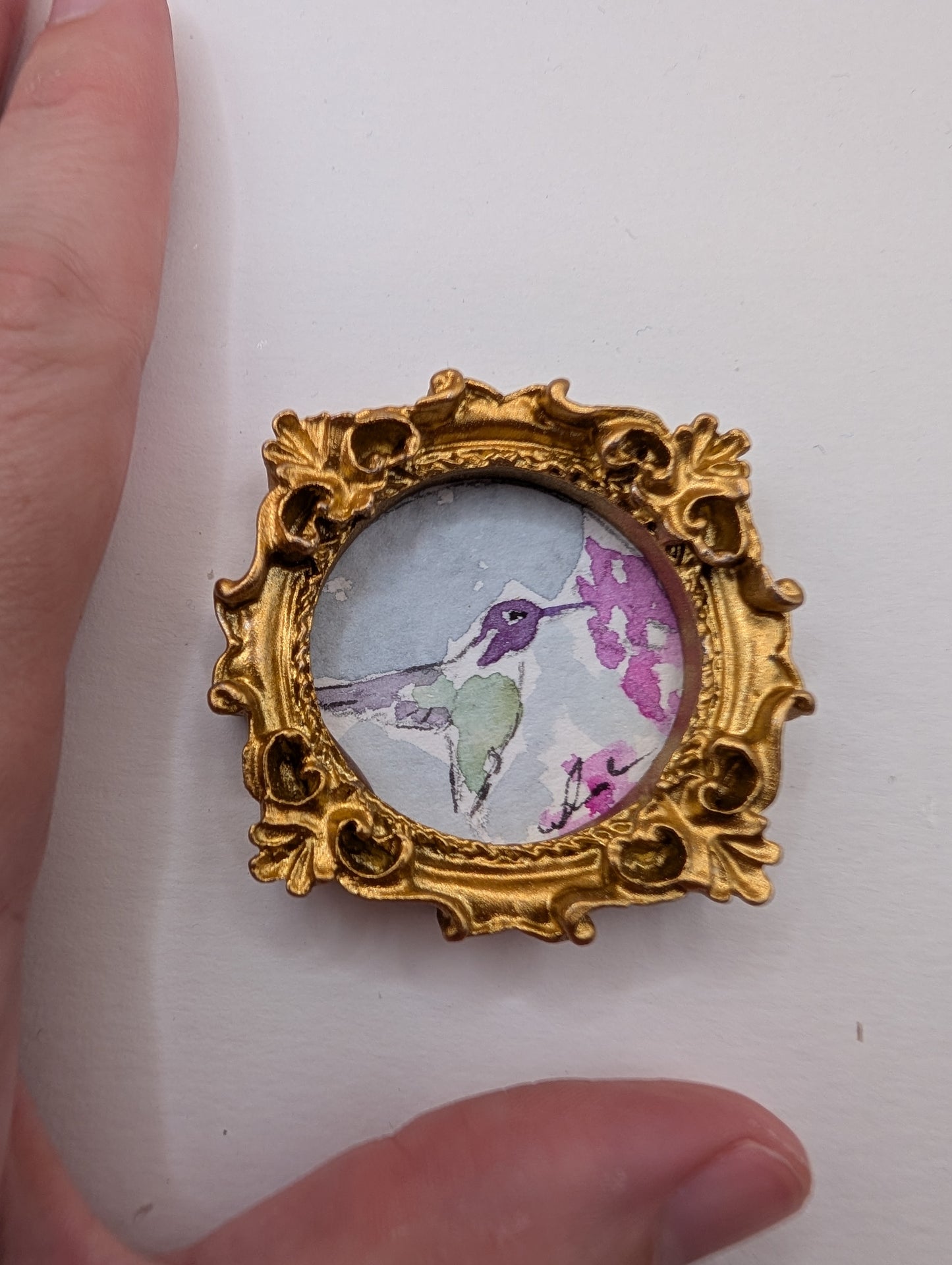 Mini Hummingbird Painting - Original Watercolor Art by Lora Cavallin