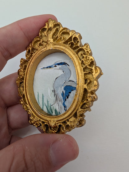 Mini Blue Heron Painting - Original Watercolor Art by Lora Cavallin