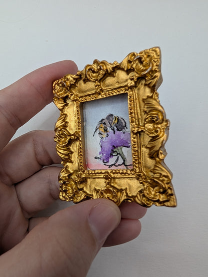 Mini Bee on Flower Painting - Original Watercolor Art by Lora Cavallin