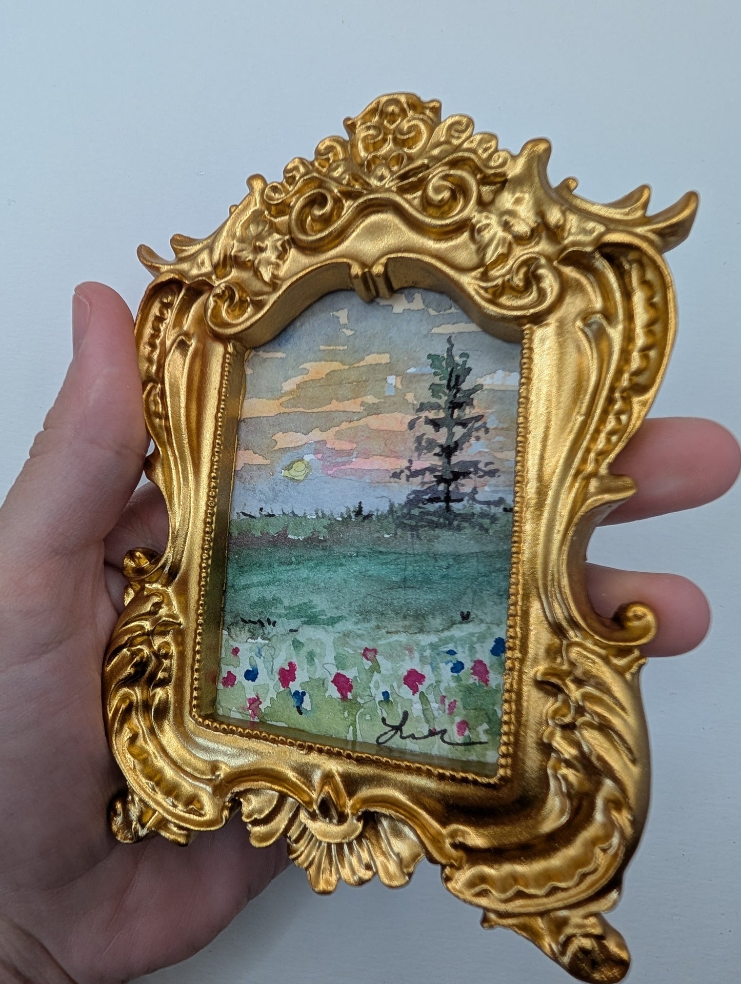 Mini Landscape Painting - Original Watercolor Art by Lora Cavallin