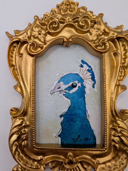 Mini Peacock Painting - Original Watercolor Art by Lora Cavallin