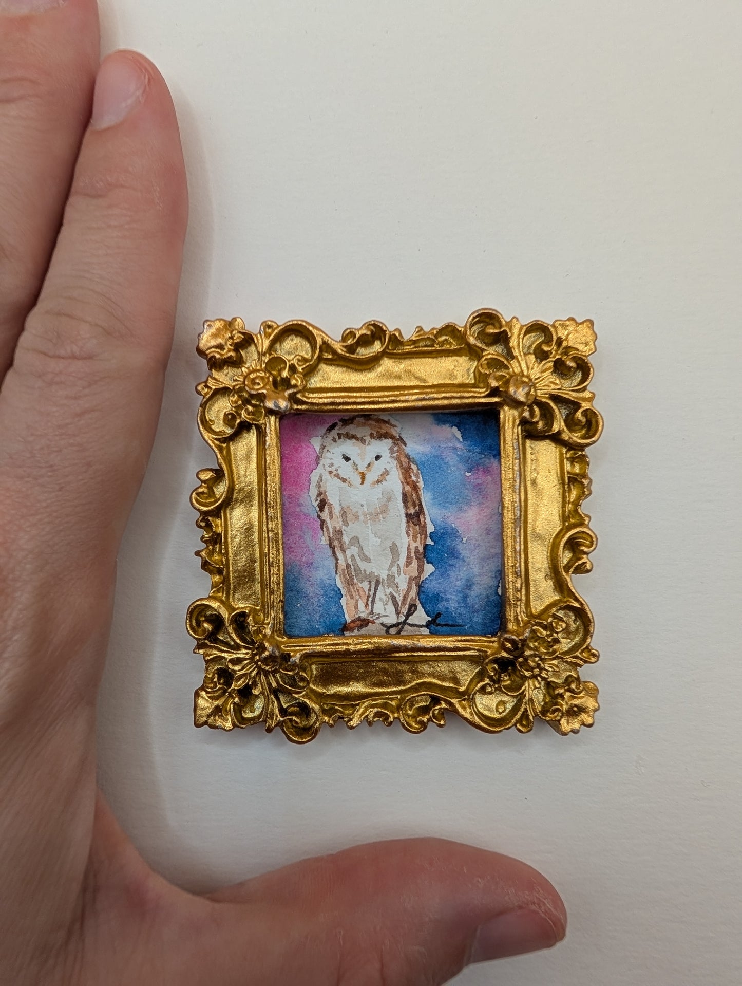 Mini Owl Painting - Original Watercolor Art by Lora Cavallin