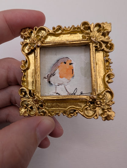Mini Robin Bird Painting - Original Watercolor Art by Lora Cavallin