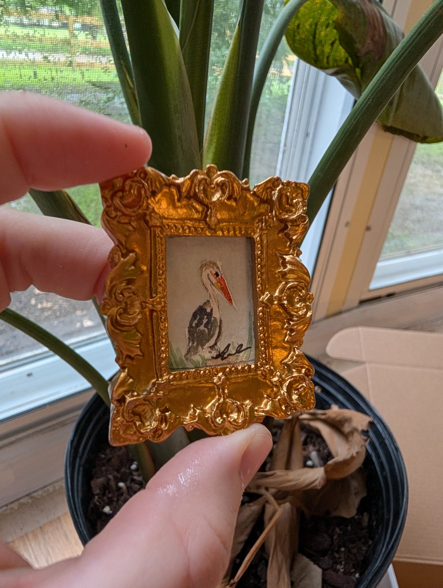 Mini Pelican Painting - Original Watercolor Art by Lora Cavallin