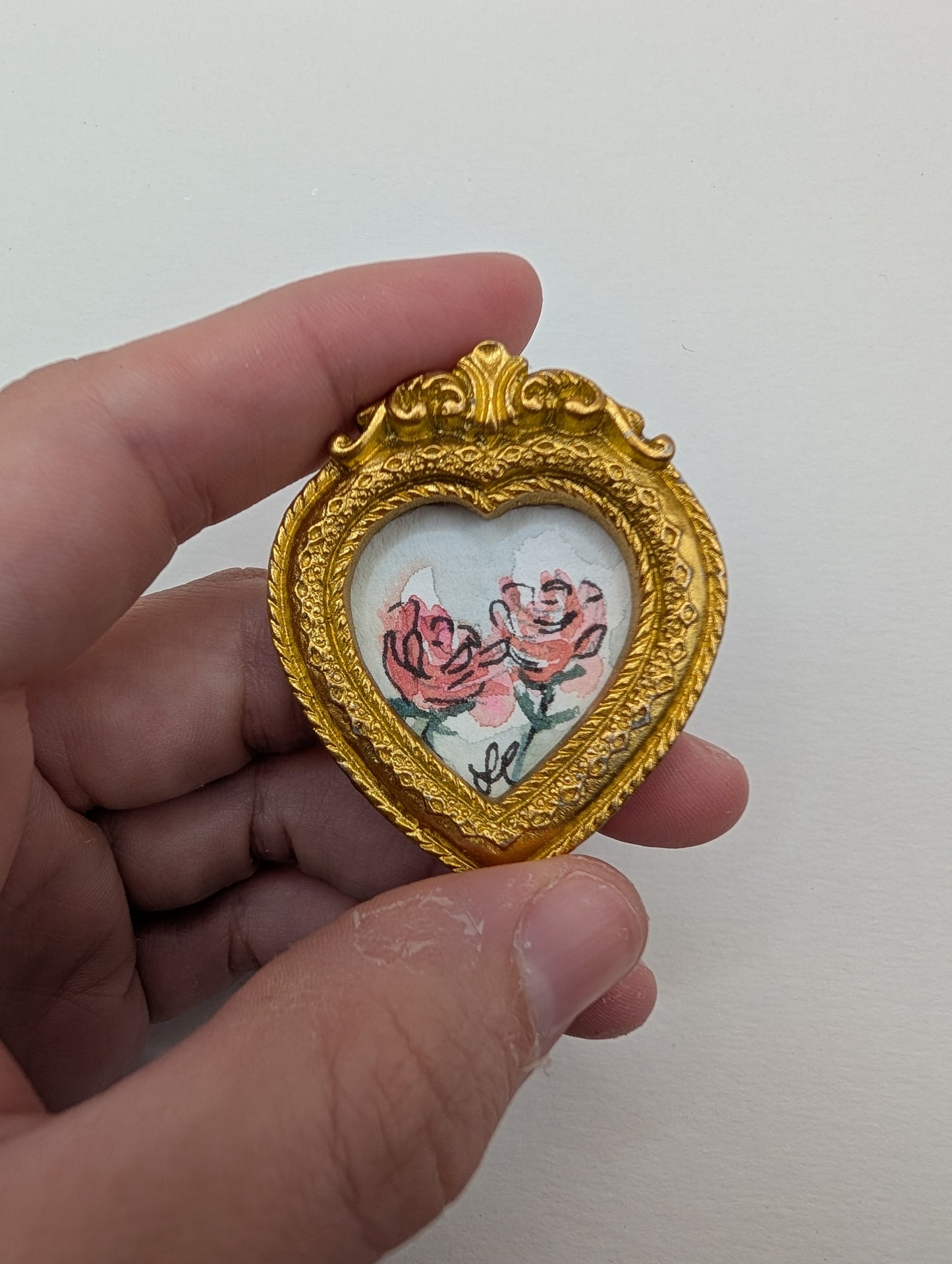 Mini Rose Floral Painting - Original Watercolor Art by Lora Cavallin