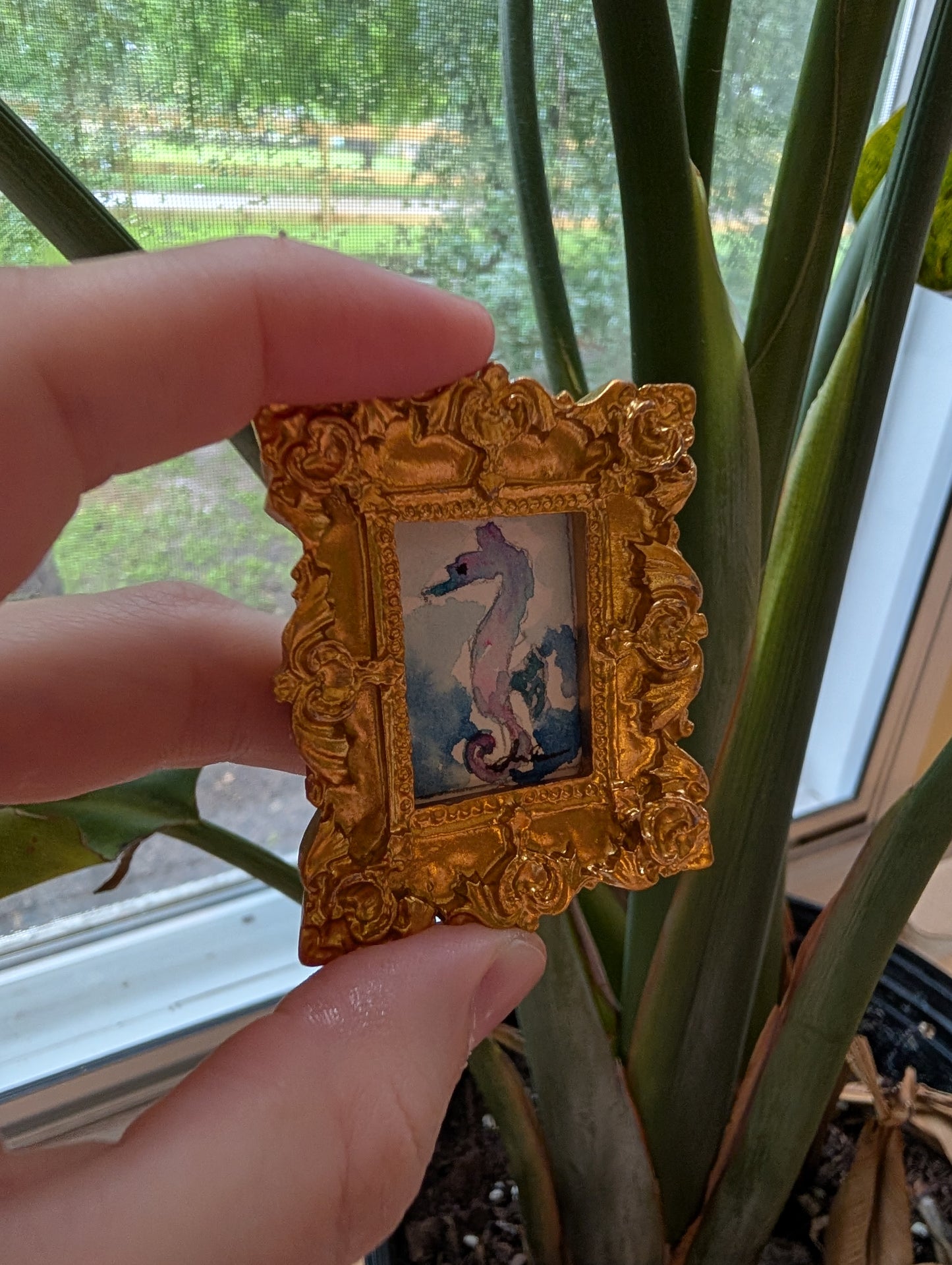 Mini Seahorse Painting - Original Watercolor Art by Lora Cavallin