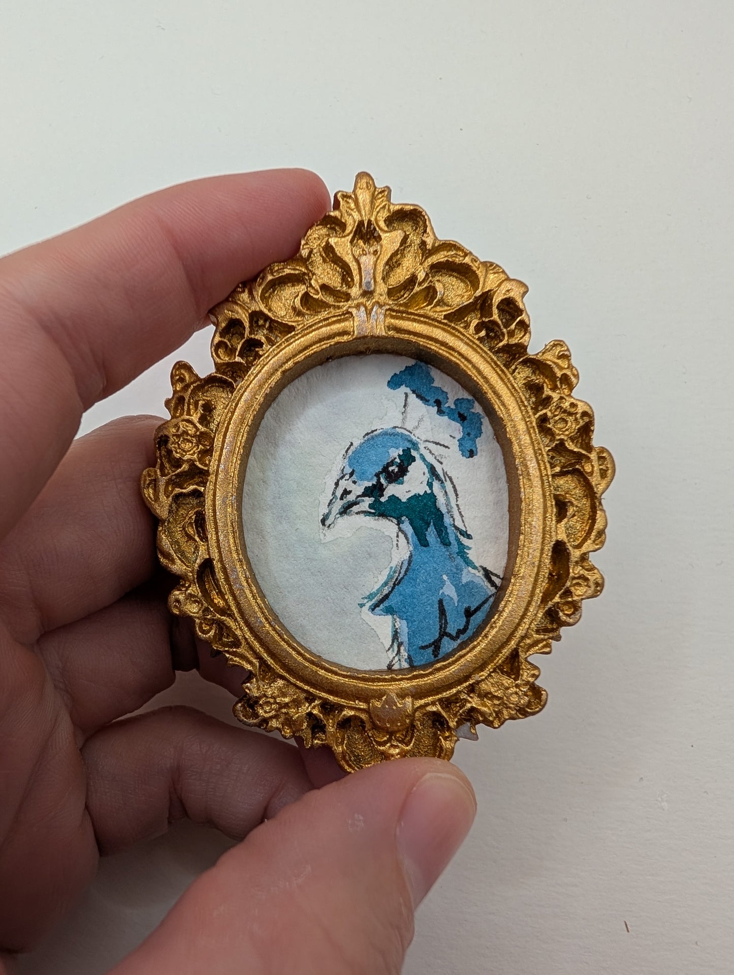 Mini Peacock Painting - Original Watercolor Art by Lora Cavallin