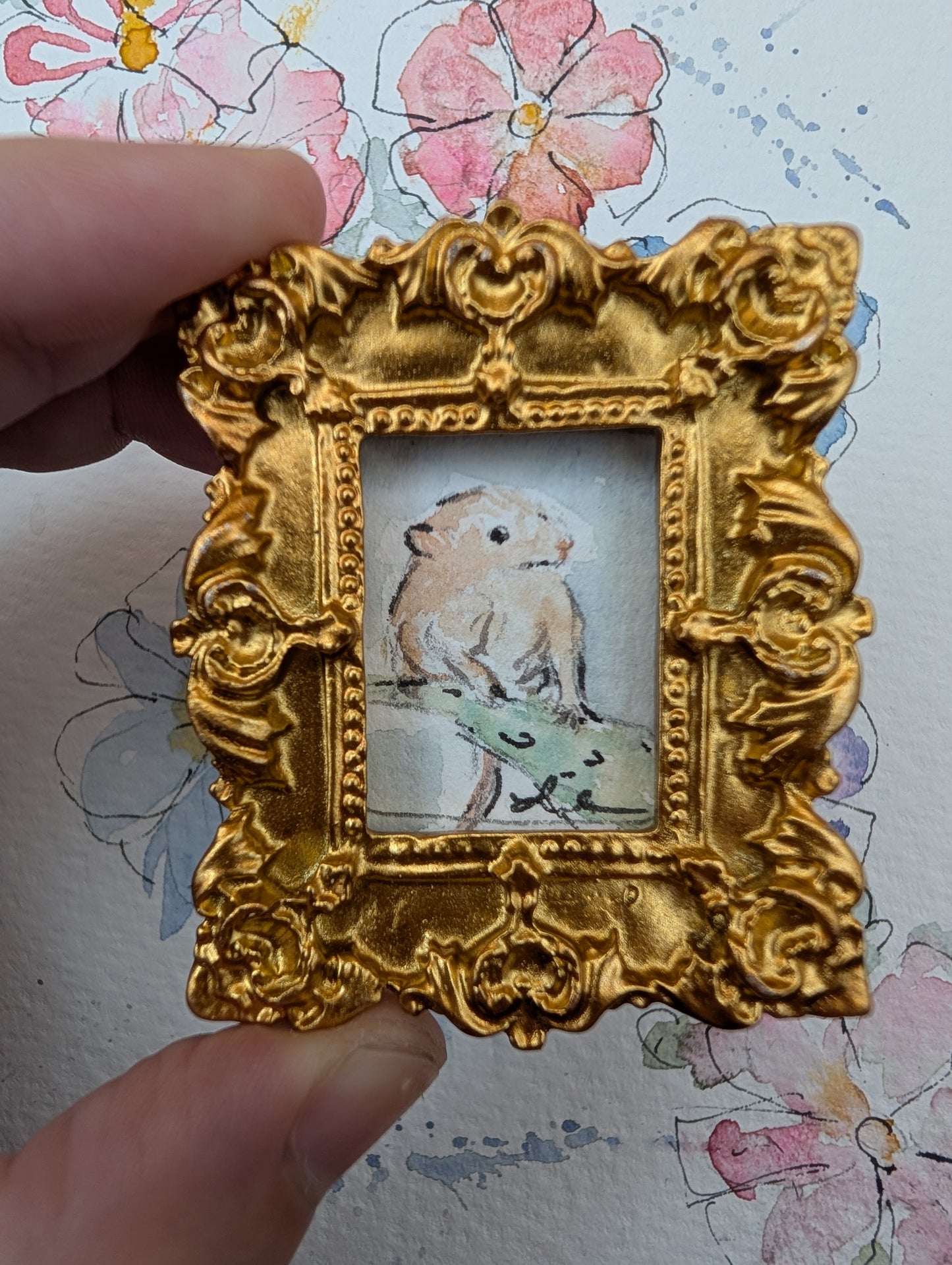 Mini Field Mouse Painting - Original Watercolor Art by Lora Cavallin