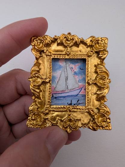 Mini Sailboat at Sunset Painting - Original Watercolor Art by Lora Cavallin