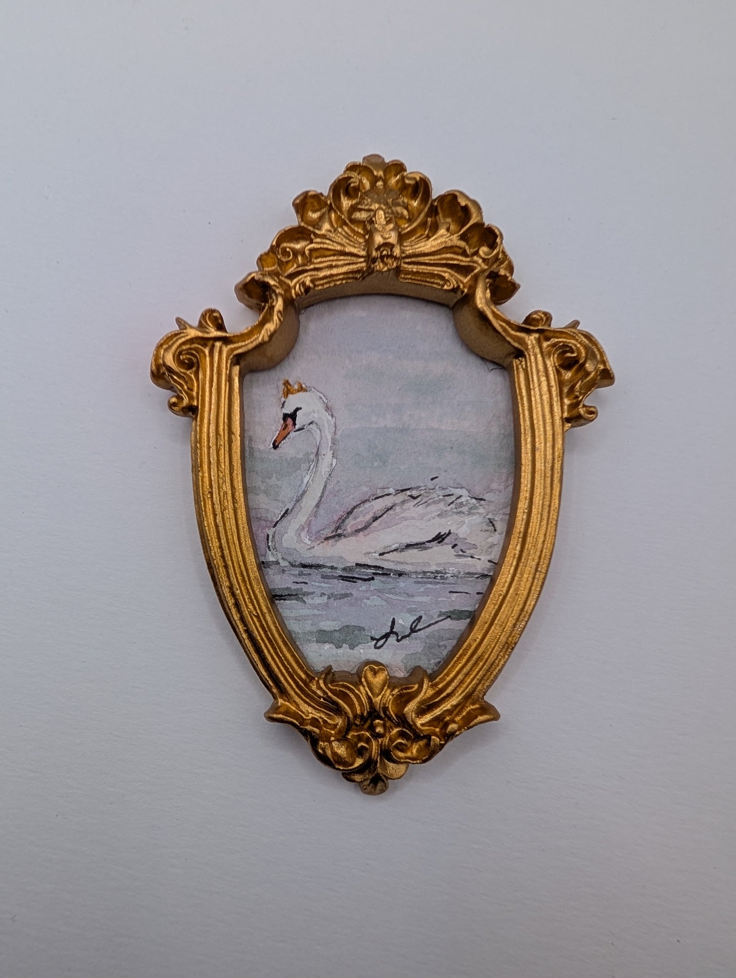 Mini Royal Swan Painting - Original Watercolor Art by Lora Cavallin