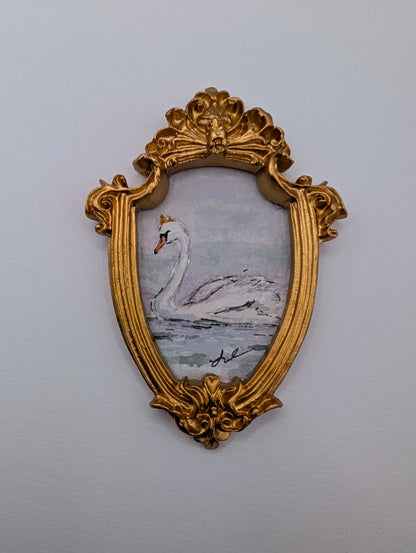Mini Royal Swan Painting - Original Watercolor Art by Lora Cavallin