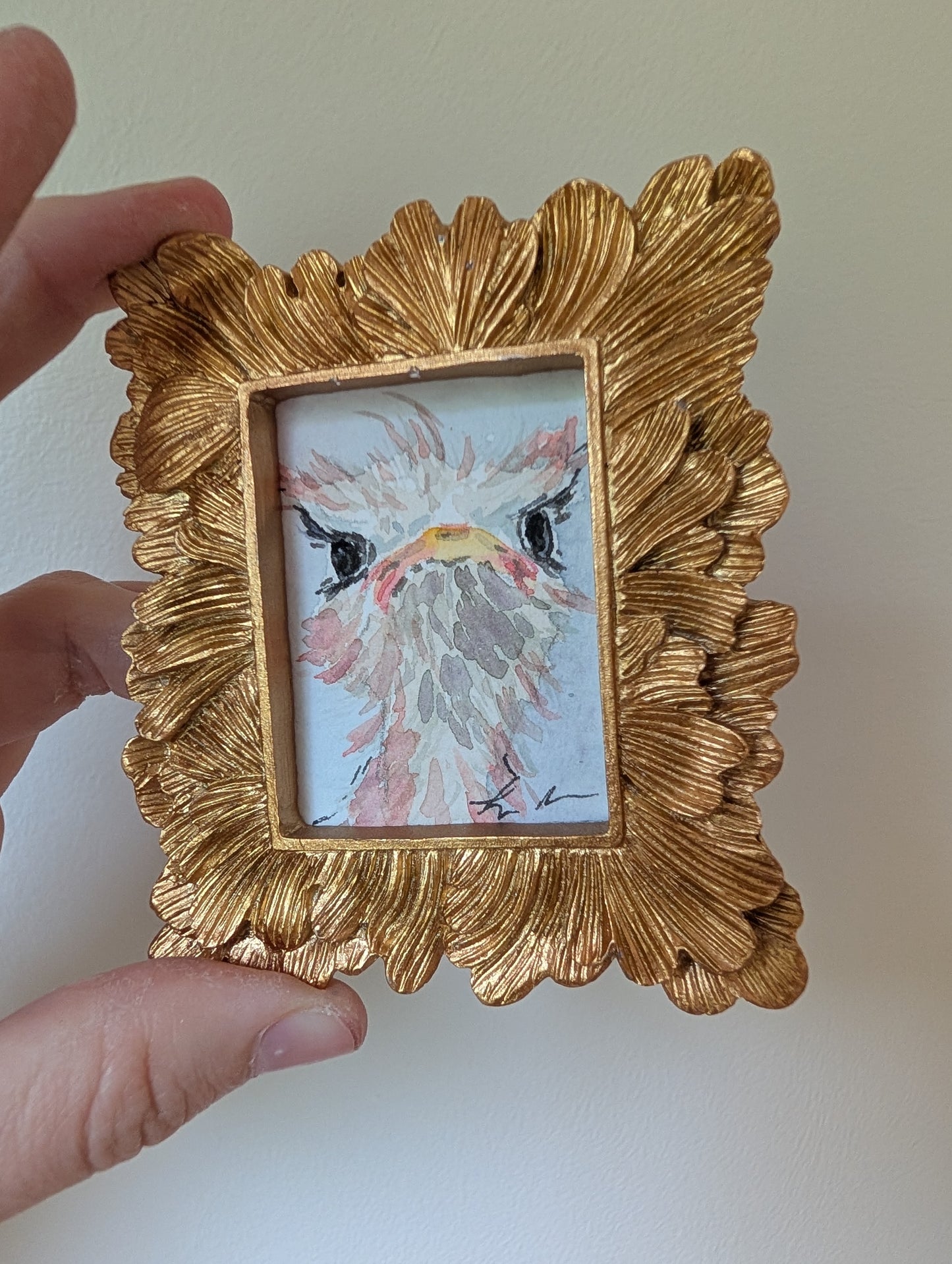 Mini Ostrich Painting - Original Watercolor Art by Lora Cavallin